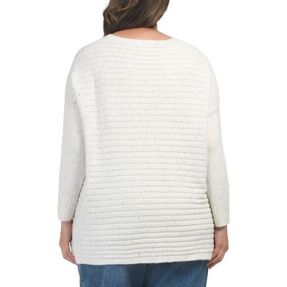 Tahari Womens Vanilla Ivory Speckled V Neck Pullover Knit Sweater Plus Sz 2X New - Picture 2 of 7
